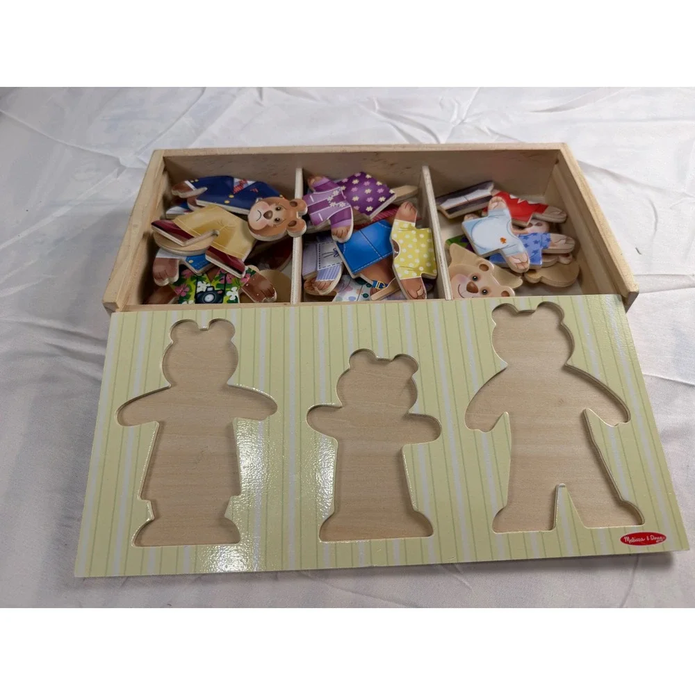 Melissa & Doug Wooden Bear Family Dress-Up Puzzle 43 Pieces Storage Case 3770